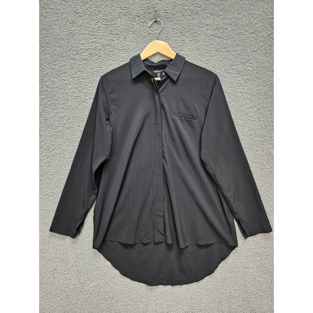 Athleta Urbanite Top 2.0 Large Black Long Sleeve Button Down Stretch Performance